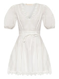 Ulla Johnson Puff Sleeve Embroidered Dress — White/ Red — Size XS — Front View