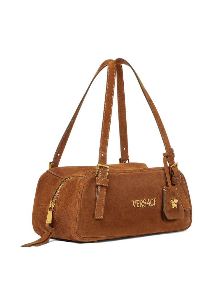 Versace Tag Suede Shoulder Bag — Same as shown — Size One Size — Detail View