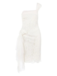 Valentino Garavani Floral Lace One Shoulder Midi Dress — White — Size XS — Front View
