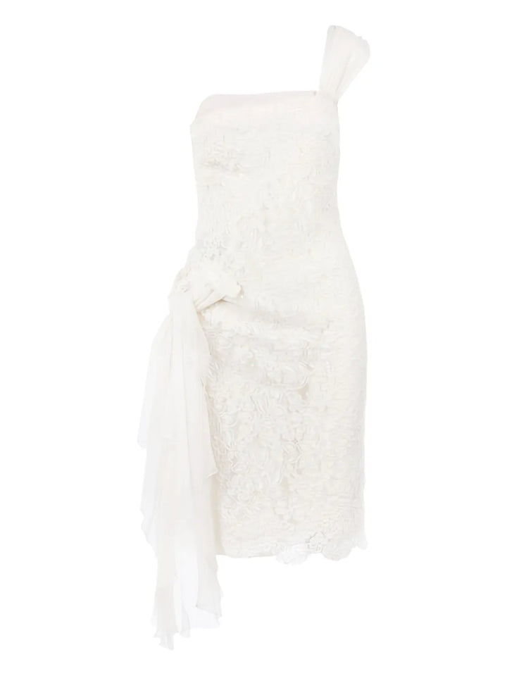 Valentino Garavani Floral Lace One Shoulder Midi Dress — White — Size XS — Front View