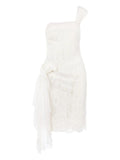 Valentino Garavani Floral Lace One Shoulder Midi Dress — White — Size XS — Front View
