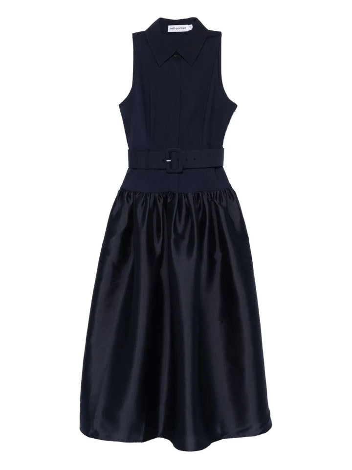 Self Portrait Belted Dress — Blue/ Red — Size XS — Front View
