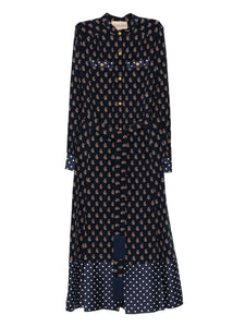 Valentino Garavani Paisley Print Polka Dot Midi Dress — Blue/ Navy/ Gold — Size XS — Front View