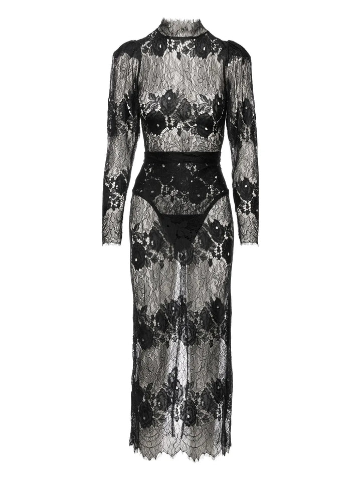Ana Radu Lace High Neck Midi Dress — Black — Size XS — Front View