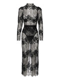 Ana Radu Lace High Neck Midi Dress — Black — Size XS — Front View