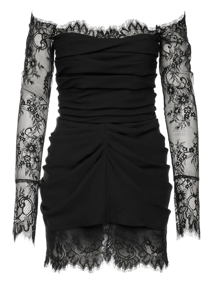 Ana Radu Lace Trimmed Draped Mini Dress — Black — Size XS — Front View