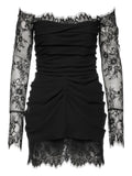 Ana Radu Lace Trimmed Draped Mini Dress — Black — Size XS — Front View