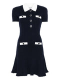 Self Portrait Collared Button Detail Mini Dress — Blue/ Red — Size XS — Front View