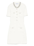 Self Portrait Embellished Button Detailed Mini Dress — Cream — Size XS — Front View