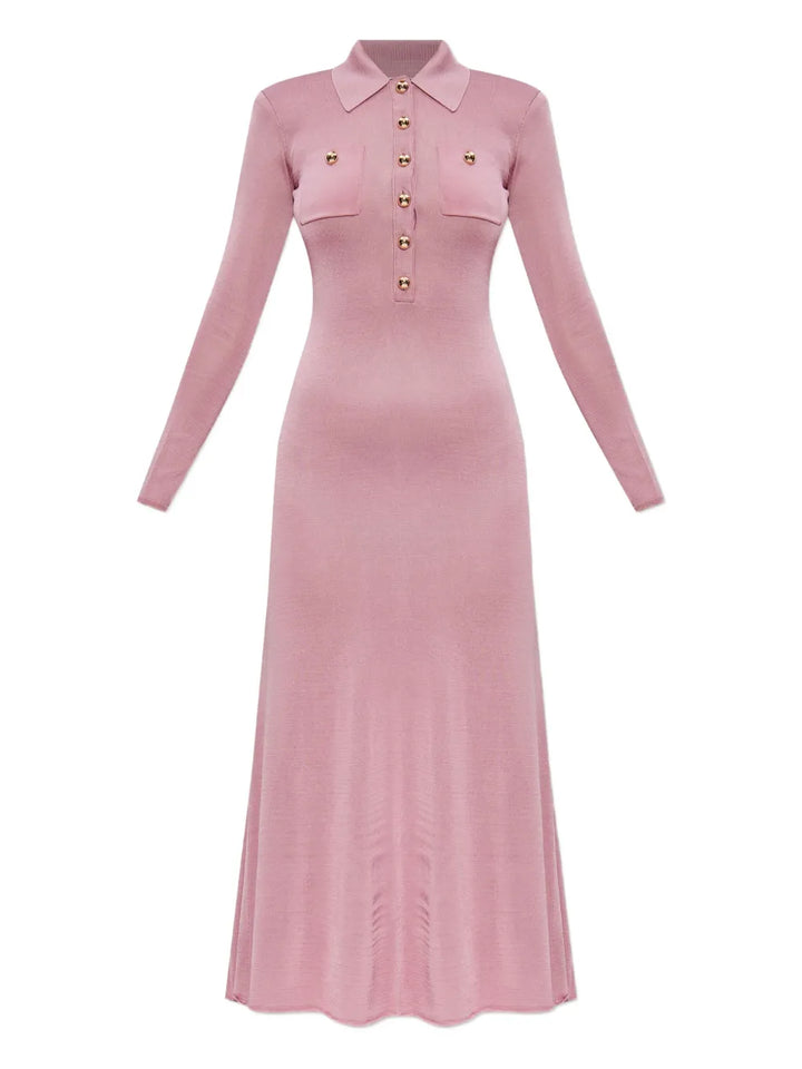 Self Portrait Polo Neck Button Front Dress — Pink — Size S — Front View