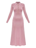 Self Portrait Polo Neck Button Front Dress — Pink — Size S — Front View
