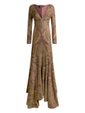Etro Paisley Print Ruffled Dress — Brown — Size XS — Front View