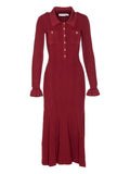 Self Portrait Ribbed Button Front Dress — Red — Size XS — Front View
