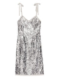 Prada Ribbon Strap Sequinned Dress — Silver — Size M — Front View