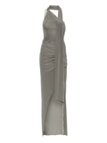 Atu Body Couture One Shoulder Side Split Midi Dress — Grey — Size XS — Front View