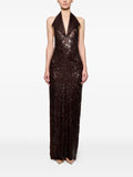 Atu Body Couture Halterneck Sequin Midi Dress — Brown — Size XS — Front View