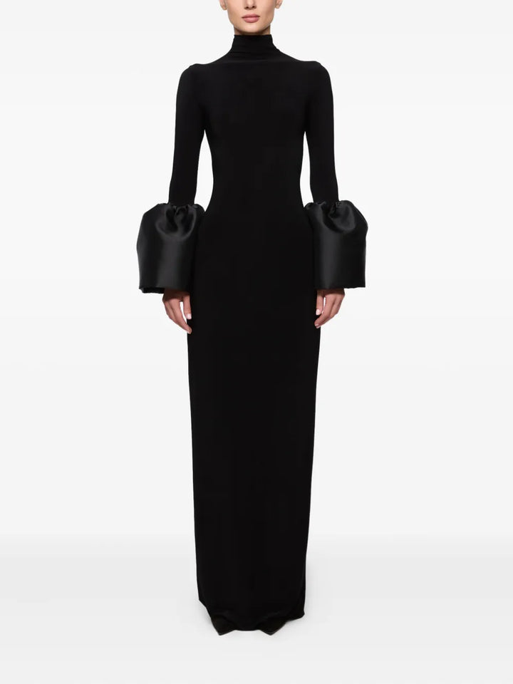 Atu Body Couture Mock Neck Bell Sleeve Midi Dress — Black — Size XS — Front View