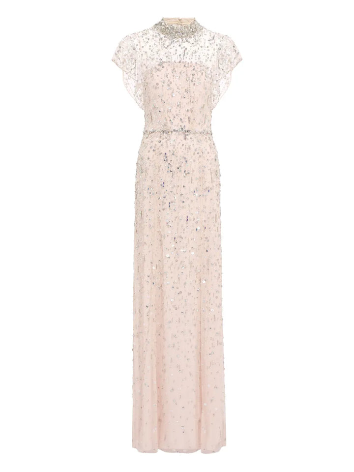 Jenny Packham Crystal Embellished High Neck Maxi Dress — Same as shown — Size XS — Front View