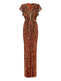 Jenny Packham Zola Sequin Embellished V Neck Maxi Dress — Same as shown — Size XS — Front View