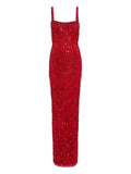 Jenny Packham Sequin Embellishments Fringe Detail Maxi Dress — Red — Size L — Front View