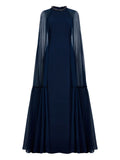 Jenny Packham Cape Design Maxi Dress — Blue — Size S — Front View