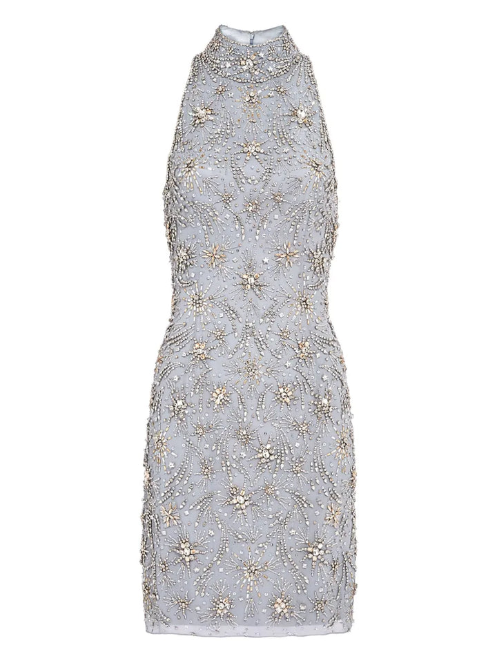 Jenny Packham Starry Night Embellished Mini Dress — Blue — Size S — Front View