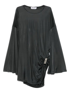 The Attico Draped Bell Sleeve Asymmetric Dress — Grey — Size XS — Front View