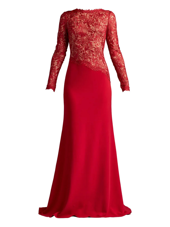 Tadashi Shoji Lace Insert Dress — Red — Size XS — Front View