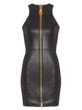 Balmain Leather Mini Dress — Black — Size S — Front View