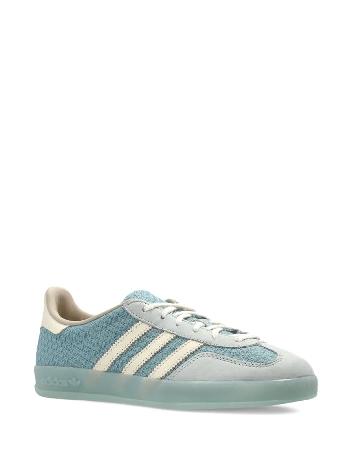 adidas Gazelle Indoor Three-Stripe Sneakers — Light Blue — Size US M 6 - US W 7.5 — Side View