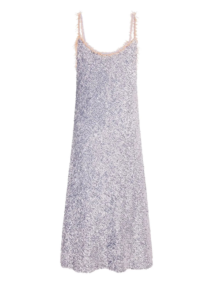 Rabanne Sequin Embellished Slip Midi Dress — Silver — Size XS — Front View