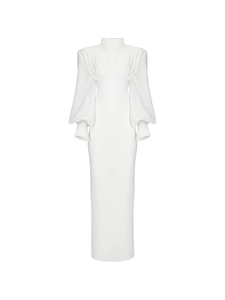 Vestiaire Dun Oiseau Libre Pearl High Neck Maxi Dress — White — Size XS — Front View