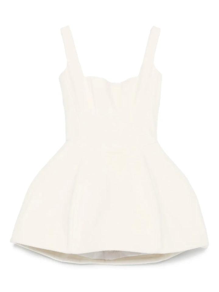 Vestiaire Dun Oiseau Libre Square Neck Flared Mini Dress — White/ Red — Size XS — Front View
