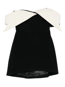 Vestiaire Dun Oiseau Libre Off Shoulder Collared Mini Dress — Black/ Red — Size XS — Front View