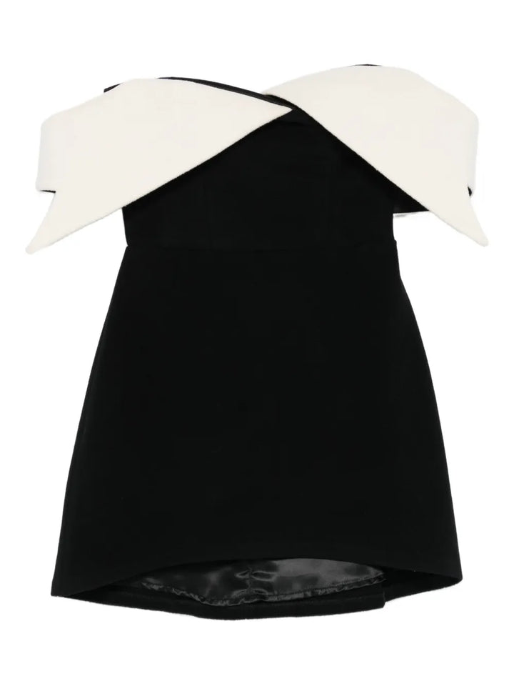 Vestiaire Dun Oiseau Libre Off Shoulder Collared Mini Dress — Black/ Red — Size XS — Front View