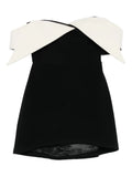 Vestiaire Dun Oiseau Libre Off Shoulder Collared Mini Dress — Black/ Red — Size XS — Front View