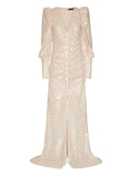 Rotate Birger Christensen Sequin Embellishment Puff Sleeve Maxi Dress — Beige — Size XS — Front View