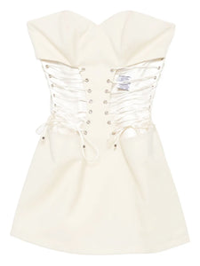 Vestiaire Dun Oiseau Libre Lace Up Corset Mini Dress — White — Size XS — Front View