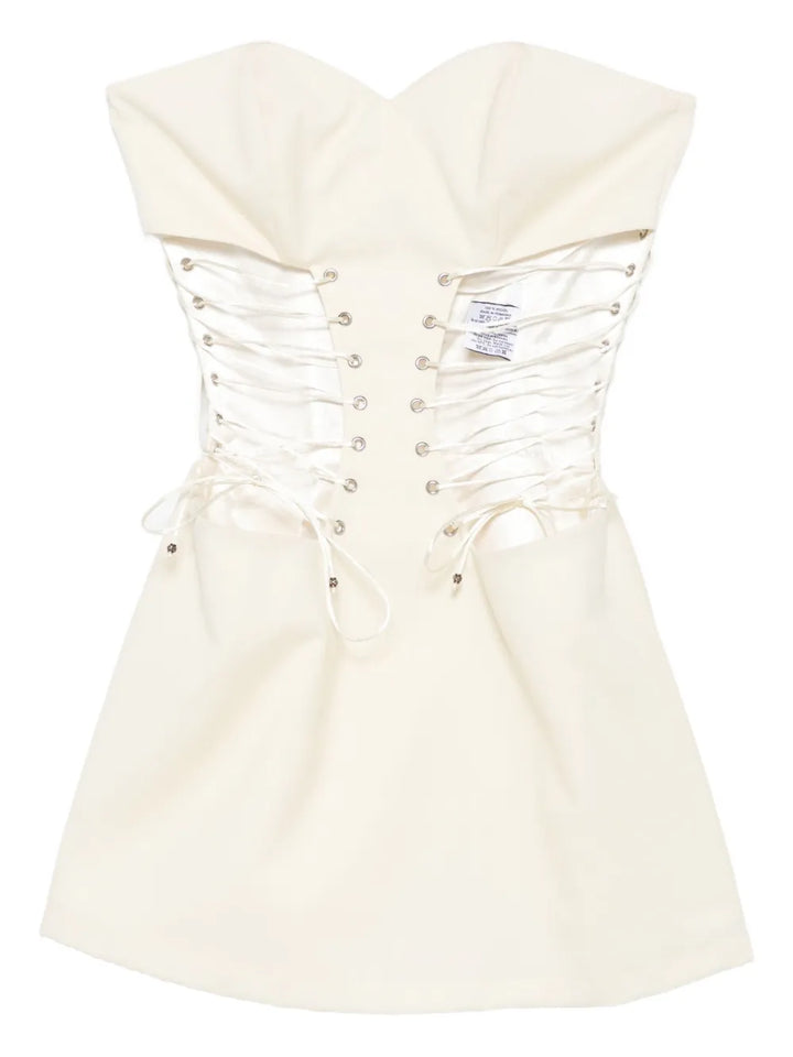 Vestiaire Dun Oiseau Libre Lace Up Corset Mini Dress — White — Size XS — Front View