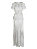 Self Portrait Embellished Peplum Lace Maxi Dress — White — Size XS — Front View