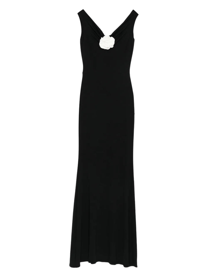 Roserry Flower Embellished Maxi Dress — Black — Size M — Front View