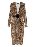 Roserry Leopard Print Midi Dress — Brown — Size XS — Front View