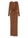 Roserry Rose Embellished Twist Front Midi Dress — Brown — Size XS — Front View