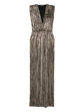 Roserry Sleeveless V Neck Midi Dress — Gold — Size S — Front View