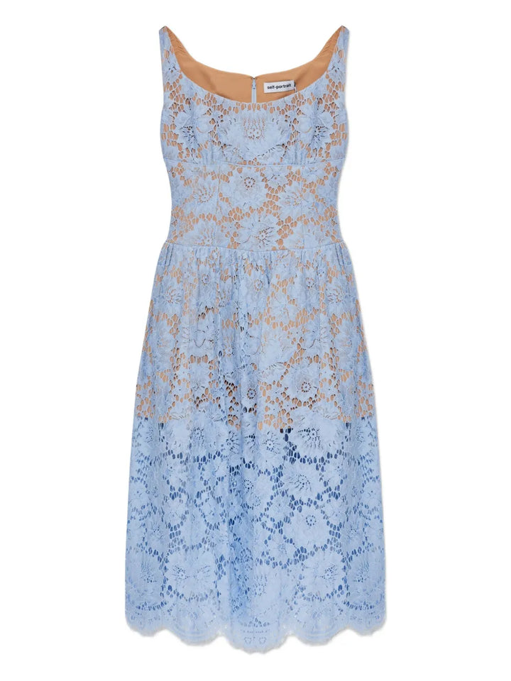 Self Portrait Floral Lace Midi Dress — Blue/ Red — Size XS — Front View