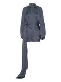 Rotate Birger Christensen Satin Tie Mini Dress — Blue — Size XS — Front View