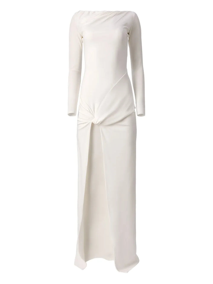 Moos Studio Flow Knot Front Side Slit Maxi Dress — White — Size XS — Front View