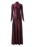 Moos Studio Plum Velvet High Neck Draped Maxi Dress — Gold — Size XS — Front View