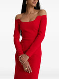Moos Studio Red Salvage Off Shoulder Long Sleeve Maxi Dress — Red — Size XS — Front View