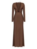 Korobeynikov Ring Detail Asymmetrical Maxi Dress — Brown — Size S — Front View